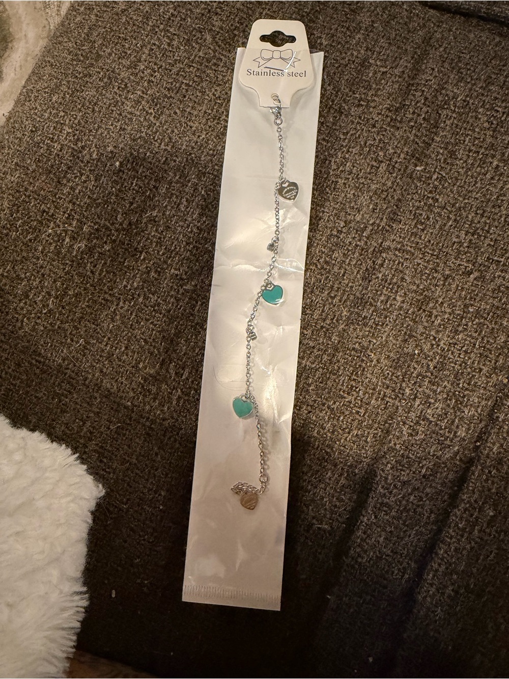 Stainless Steel Silver Bracelet with Mint Green Heart Charms